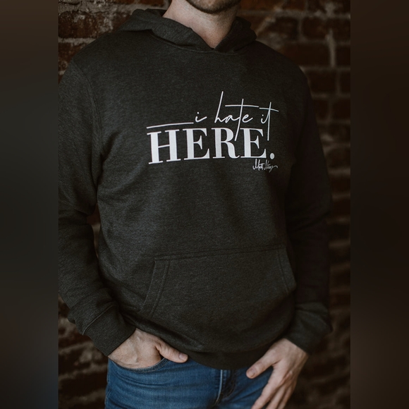 NWOT Matt Mathews I Hate It Here Hoodie. Size M - Picture 1 of 5